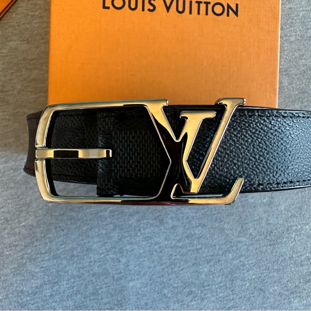 Louis Vuitton Black Belt with Gold Buckle